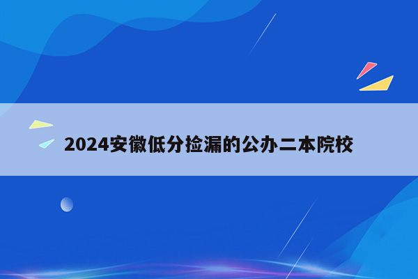2024安徽低分捡漏的公办二本院校