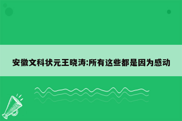 安徽文科状元王晓涛:所有这些都是因为感动