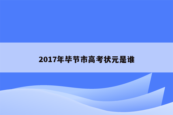 2017年毕节市高考状元是谁