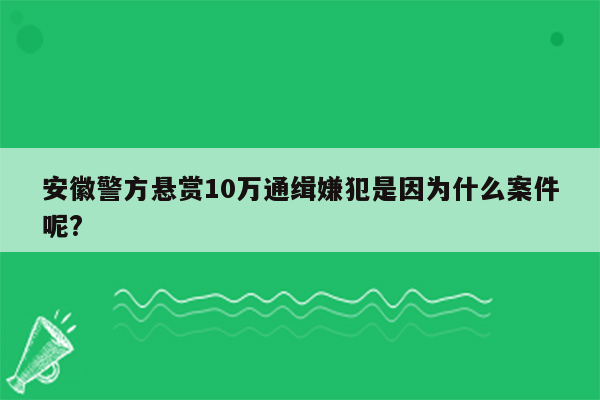 安徽警方悬赏10万通缉嫌犯是因为什么案件呢?