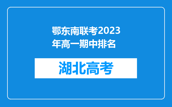 鄂东南联考2023年高一期中排名